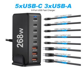 268W 8-Port USB C Adapter Mehrfach Ladegerät mit USB-C und USB-A SchnellLadegerät PD Netzteil